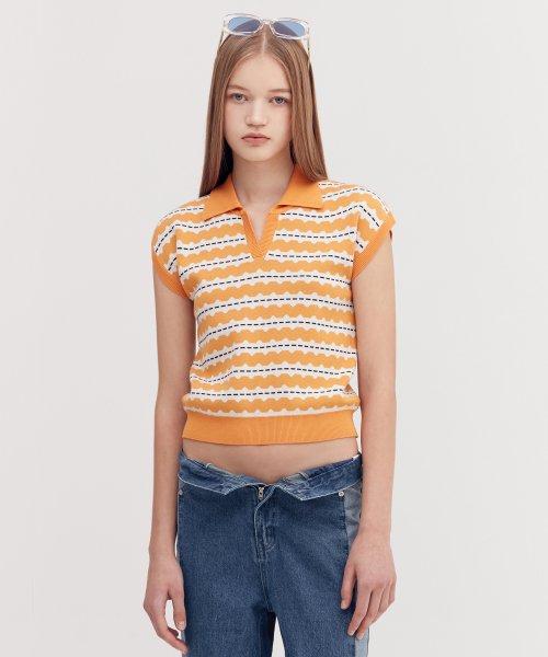 HORIZONTAL STRIPE KNIT VEST [ORANGE]