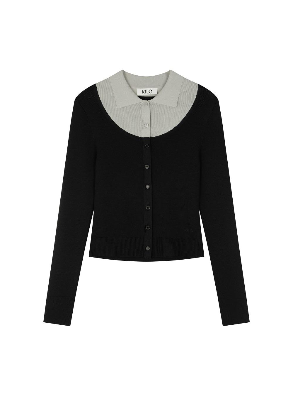 LAYERED COLLAR KNIT CARDIGAN (BLACK)