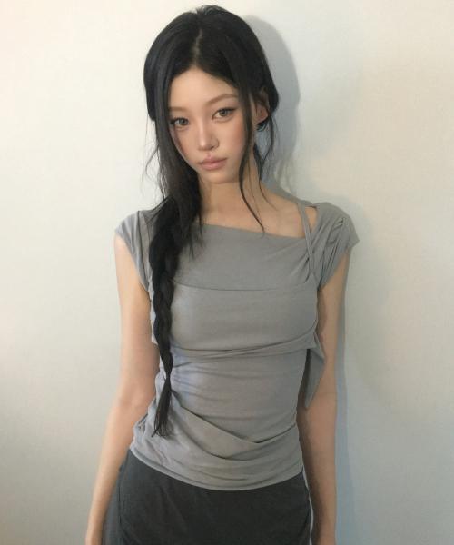Layered Bustier T-Shirt (FL-108_Gray)