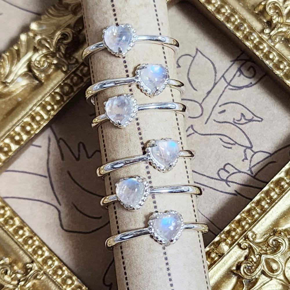 [MSR0030]실버 귀여운 하트 탄생석 문스톤 원석 반지 925