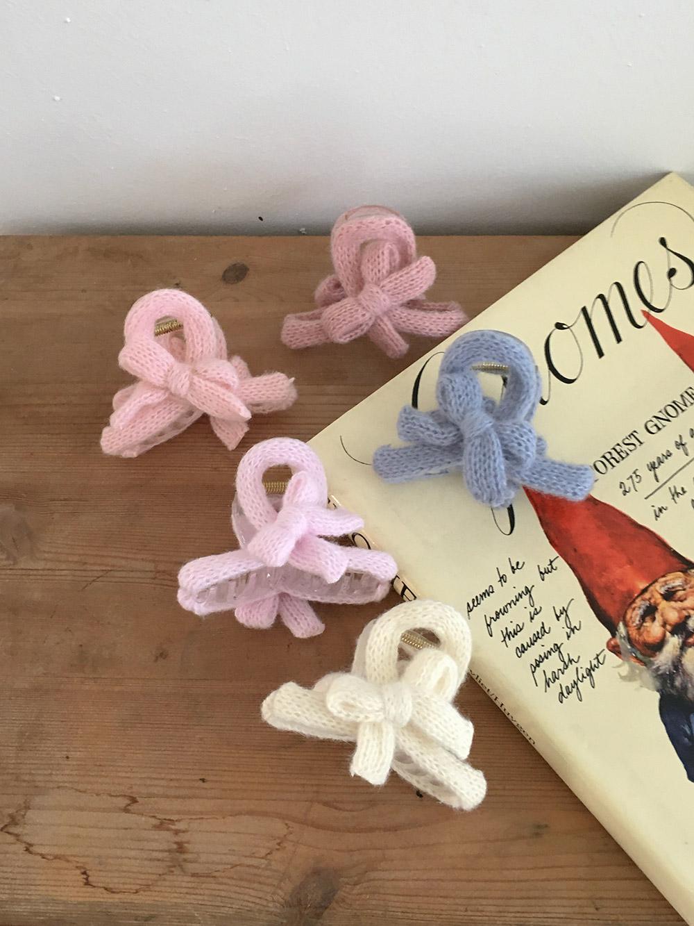 오브앤베리 앙꼬 니트 리본 반묶음 꼬임 집게핀 (5 color)