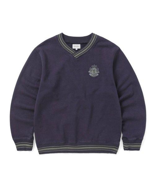 V Neck Emblem Sweatshirt Dark Purple