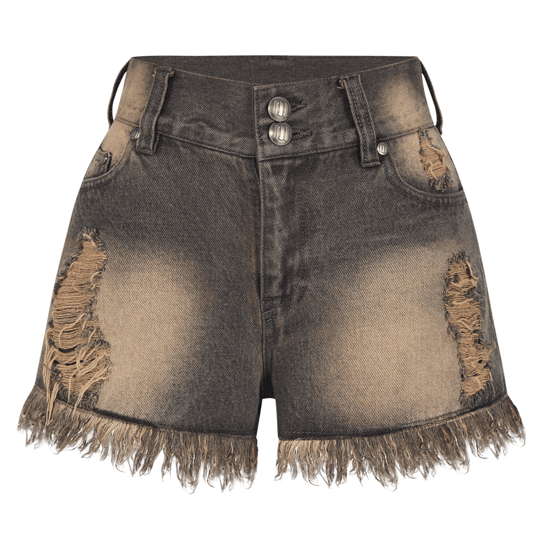 fringe denim short pants