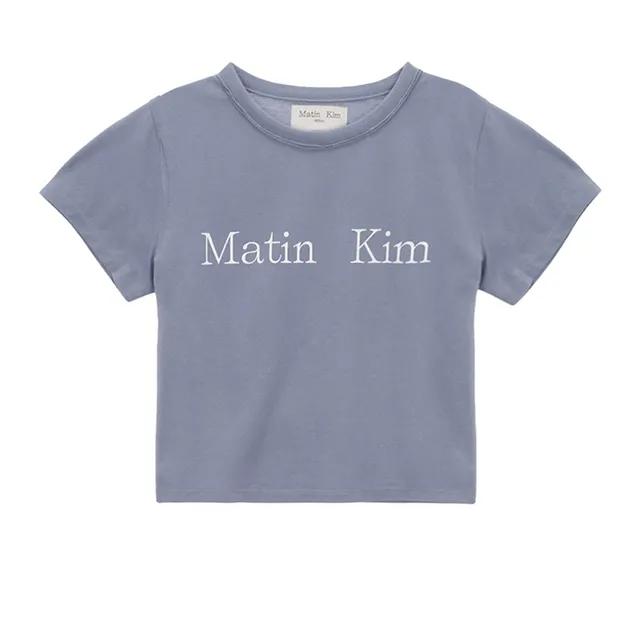 [백화점매장판] 마뗑킴 마틴 로고 크롭 탑 티셔츠 반팔 MATIN LOGO CROP TOP IN SMOKE BLUE 마틴킴 MATIN KIM