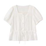 제너럴아이디어 레이스 블루종 하프 블라우스 WBE2L03518