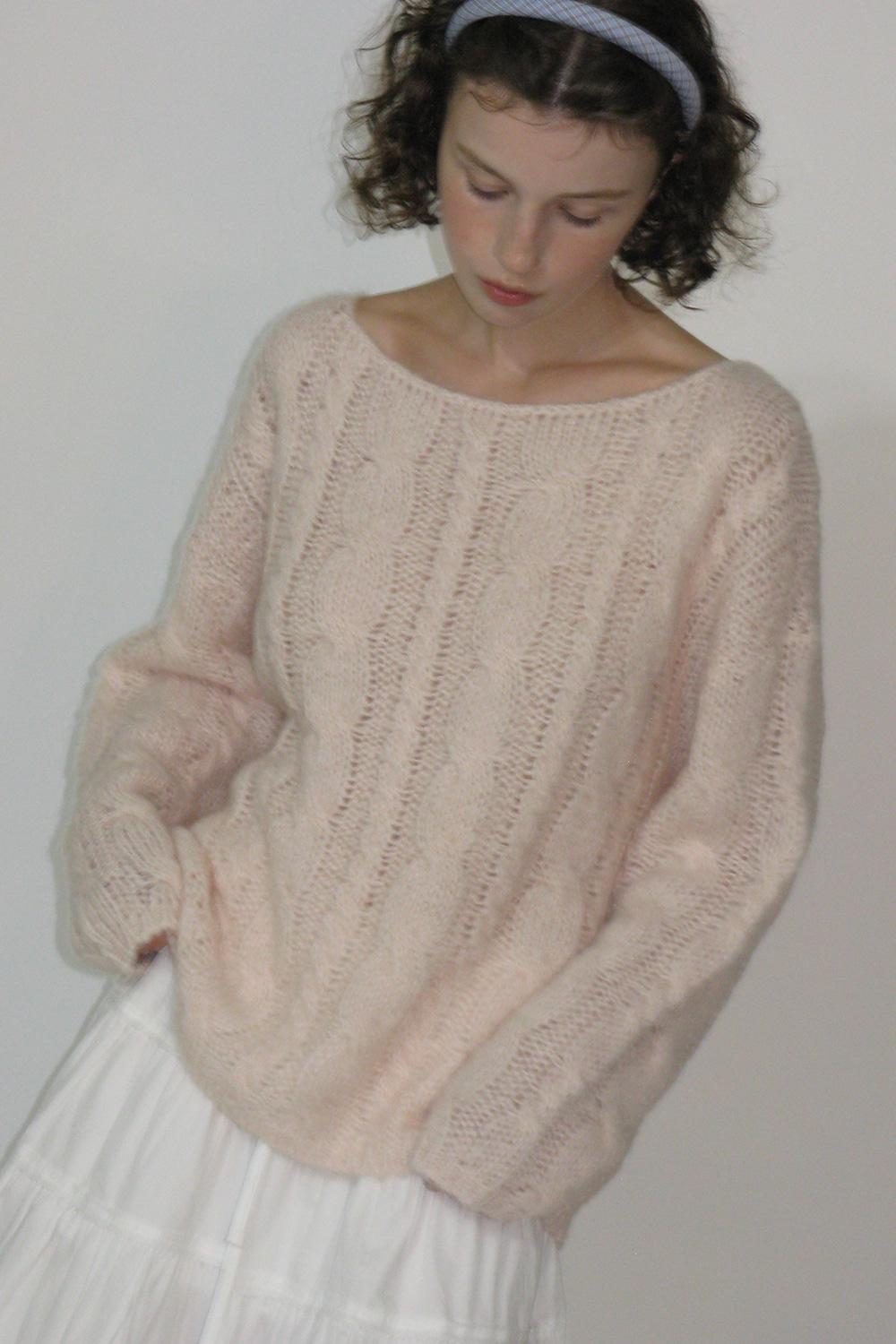 Cinnamon cable knit_baby pink