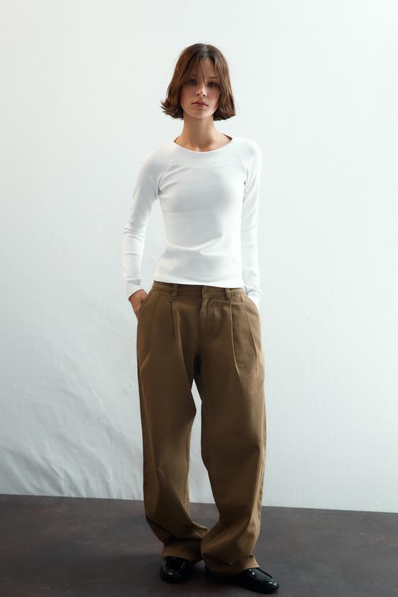 리브드 보트넥 티셔츠