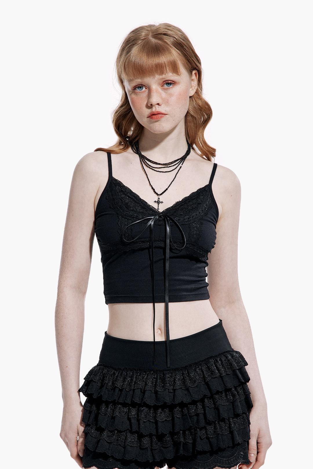 LACE SLEVELESS T-SHIRT BLACK [03/07 OPEN]