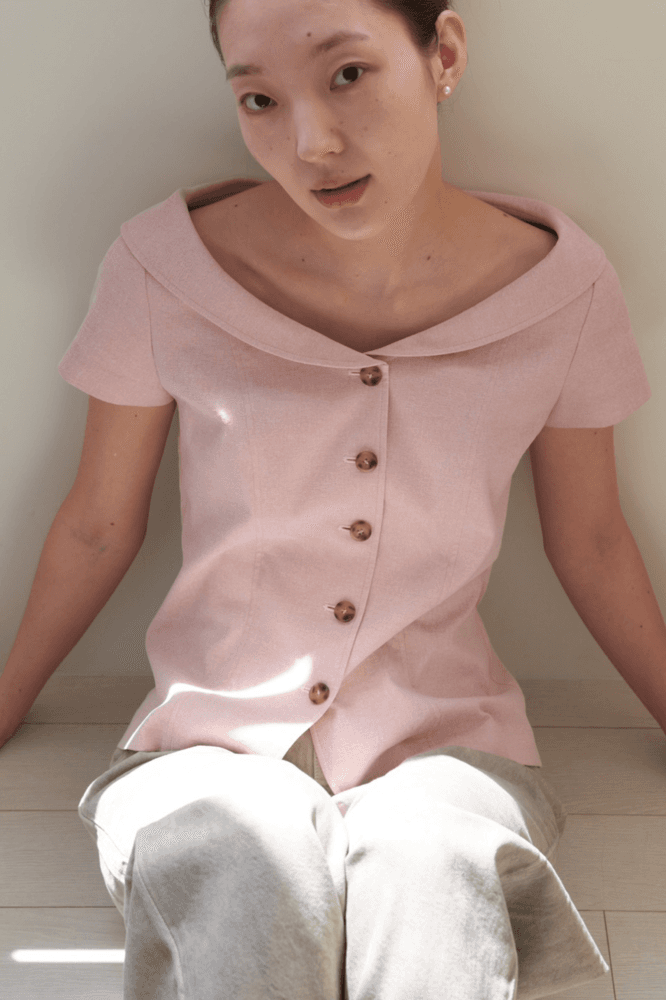 보트넥라인반팔자켓 - 핑크