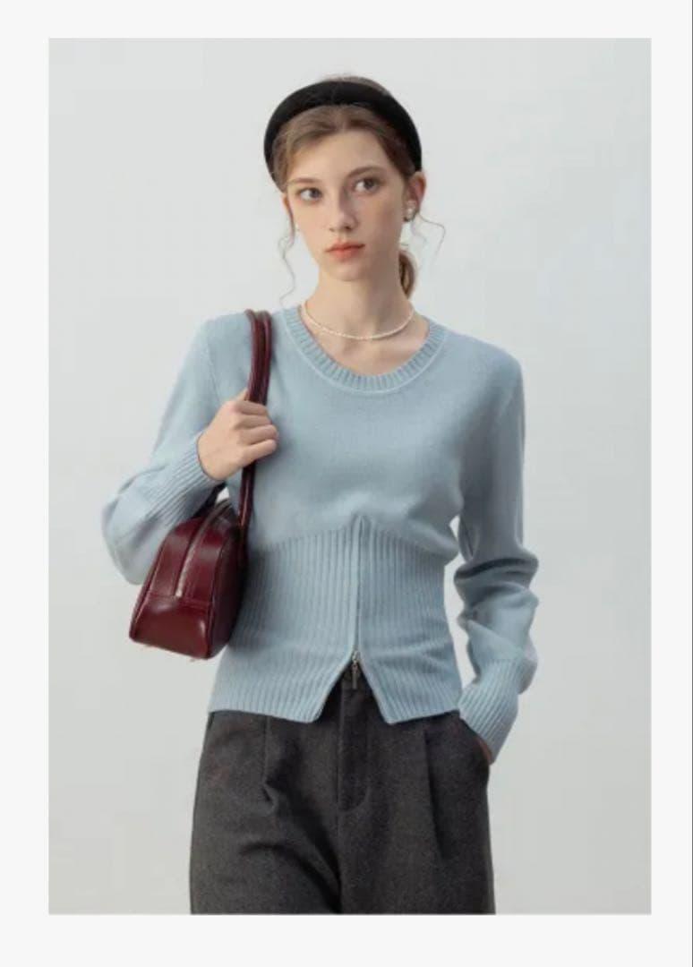 【EGGKA】水色ジッパー付きニットカーディガン