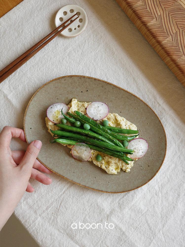 브라운 오발 플레이트 / 일본 도자기 찬기 반찬 접시