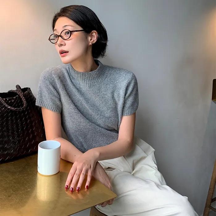 [묵화 착용] Mar crop half knit_M/GREY