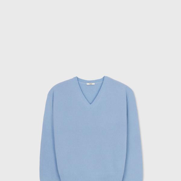 PARMA WOOL TL CLASSIC V-NECK SWEATER IVY BLUE
