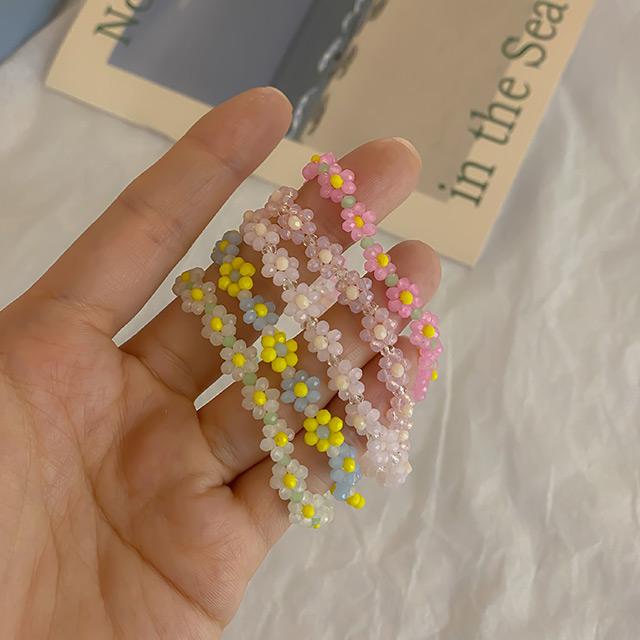[무배] 파스텔 반투명 비즈 구슬 꽃 삐삐 팔찌