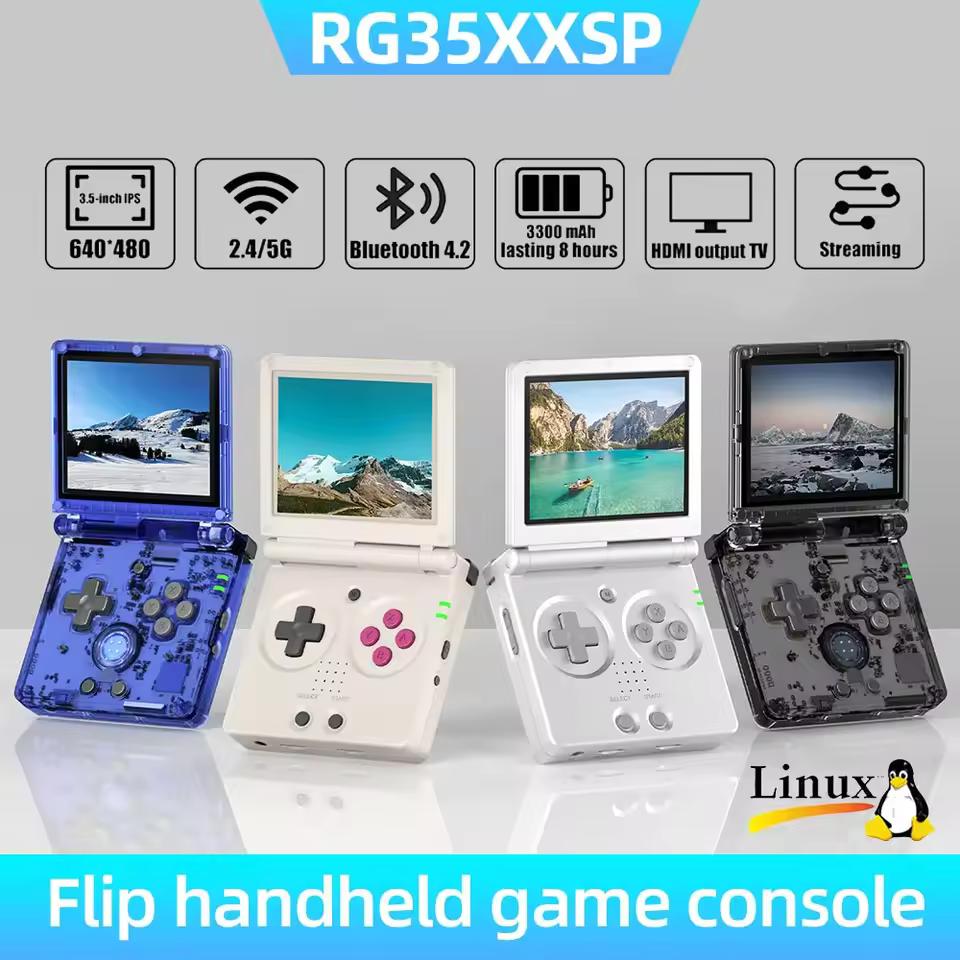 ANBERNIC IPS 스크린 플립 게임 콘솔, 리눅스 시스템, HDMI 호환 TV 출력, 64G 5500 게임 사전 설치, RG35XX SP, 3.5 인치