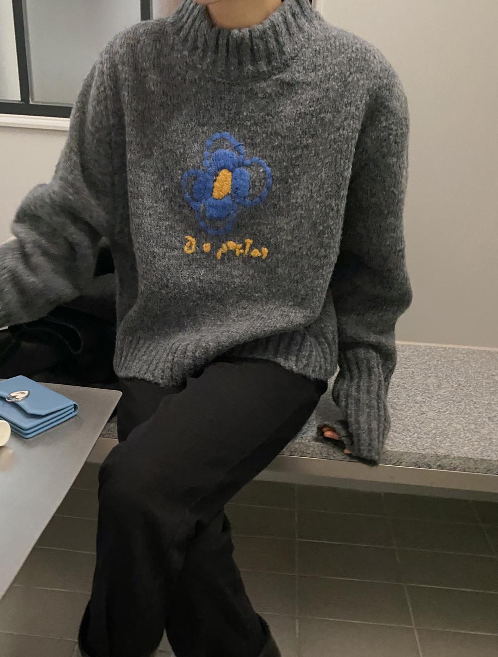 포코 플라워 하프넥 울니트 (2color)