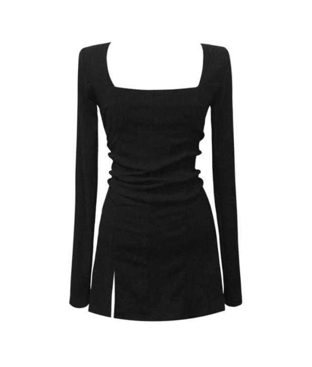 square neck mini dress (black)