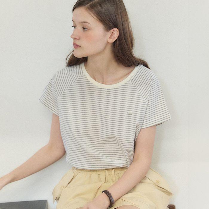 Striped Raglan Half-Sleeve T-shirt - Grey