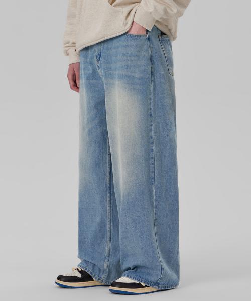 이지 와이드 데님 팬츠 빈티지 라이트블루
