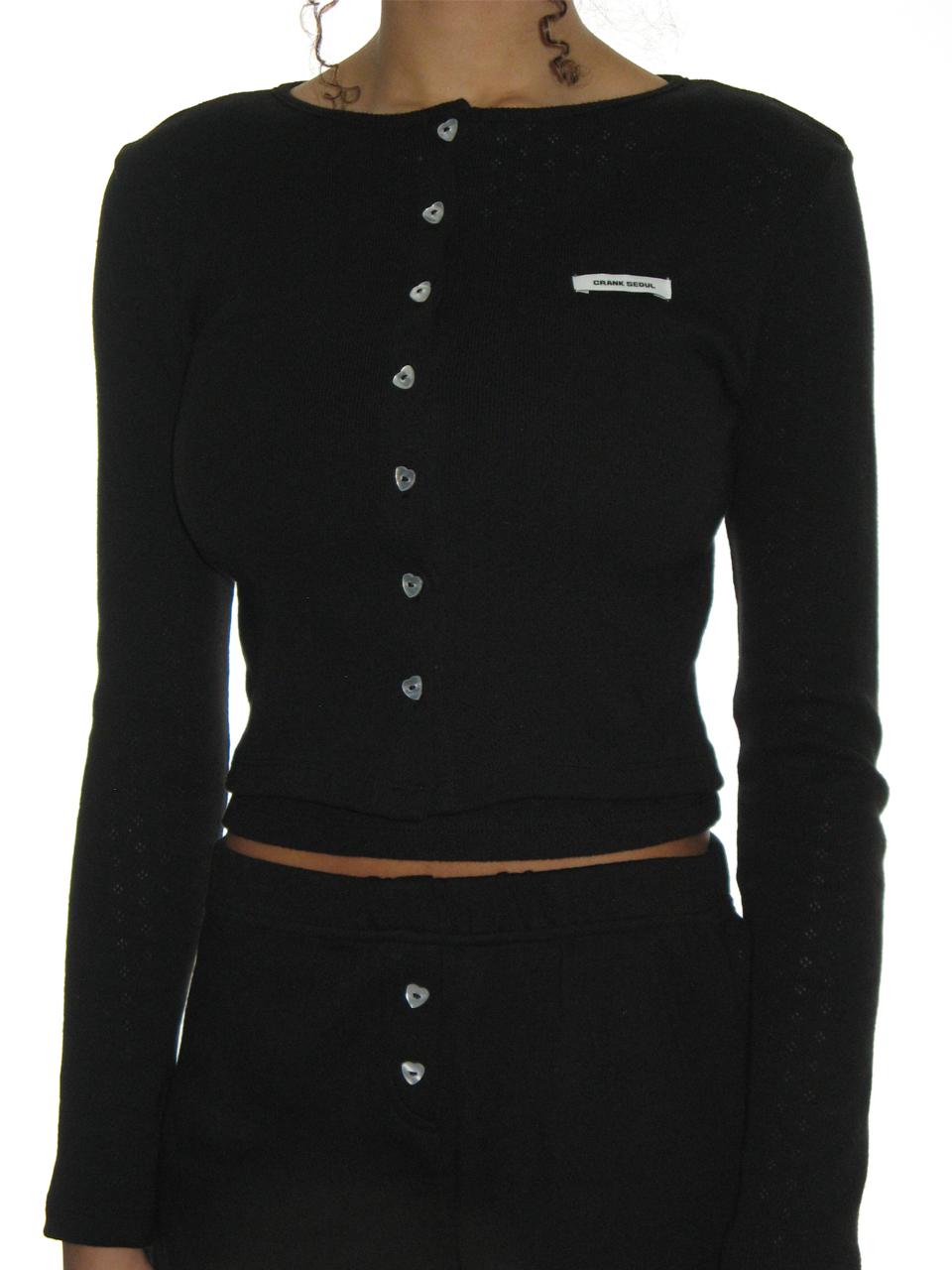 HEART BUTTON EYELET CARDIGAN_BLACK