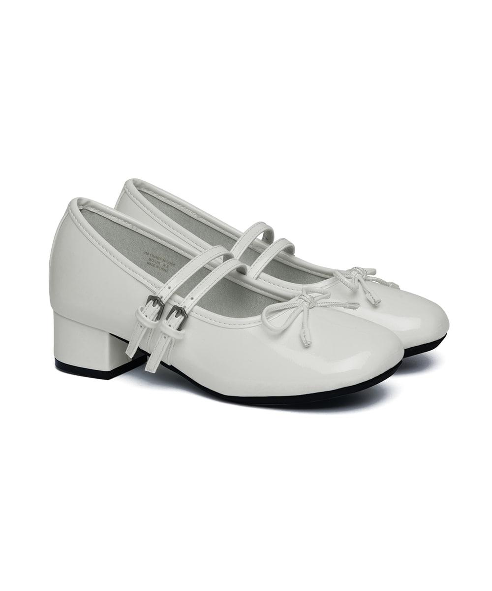 SQUARE TOE TWO STRAP MARYJANES(4CM) - WHITE