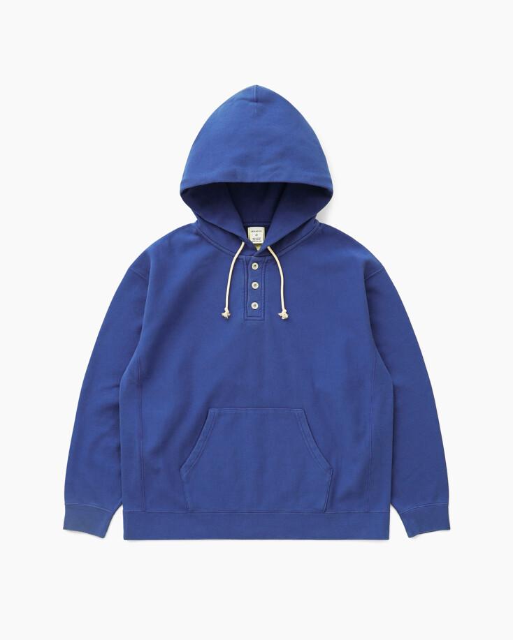 Half Button Hoodie Blue