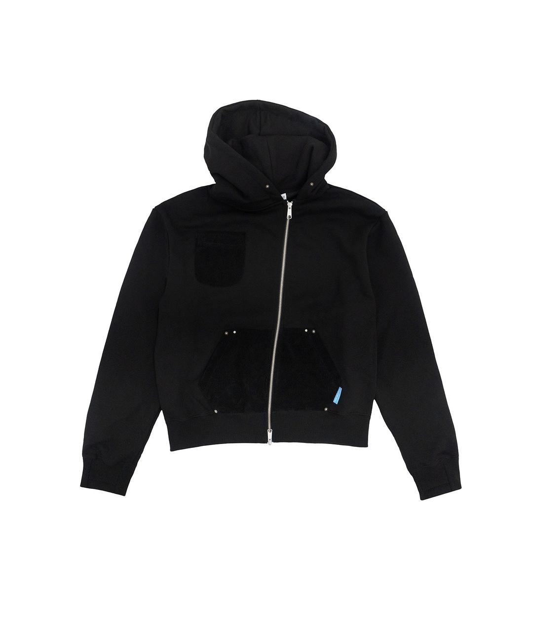 휴이 UNBALANCED STUDDED HOODIE ZIP-UP BLACK
