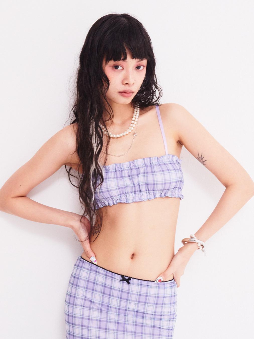 VINTAGE CHECKERED BRA TOP PURPLE