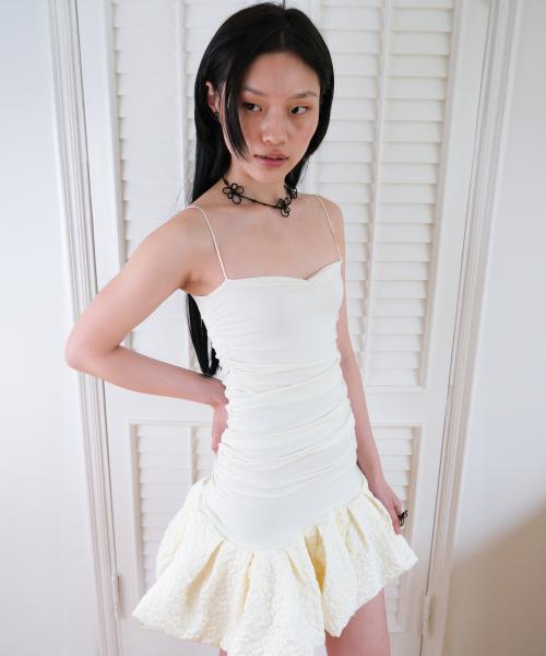 셔링 페탈 미니 드레스 *크림