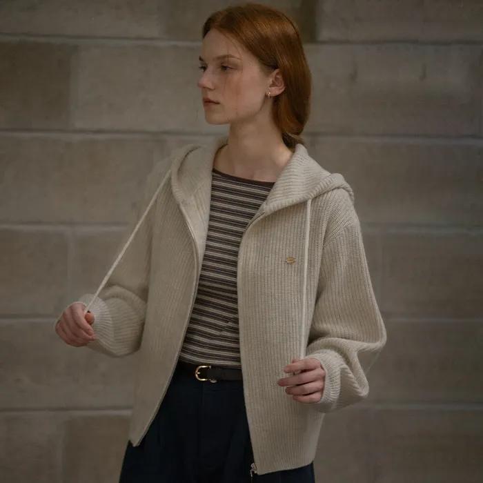 Daily hood zip up knit cardigan KNFW03CD08_Ivory