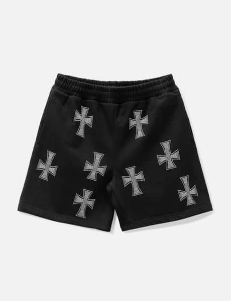 Black / White Cross Rhinestone Shorts