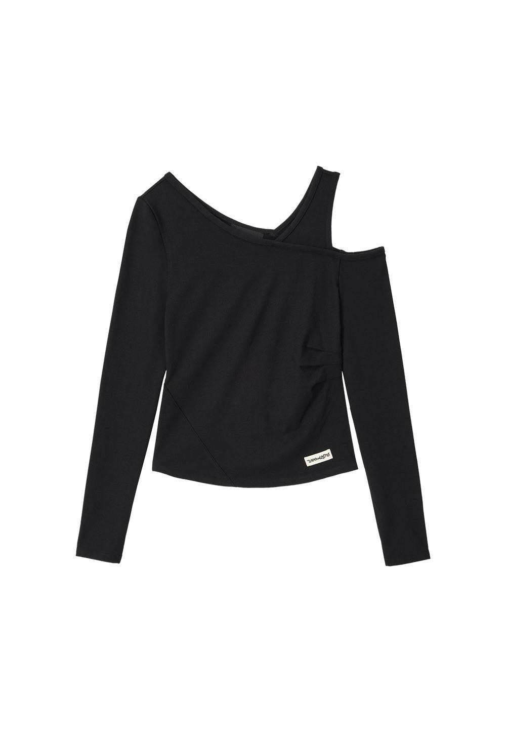 Cutout Layered Long Sleeve Tee - BLACK