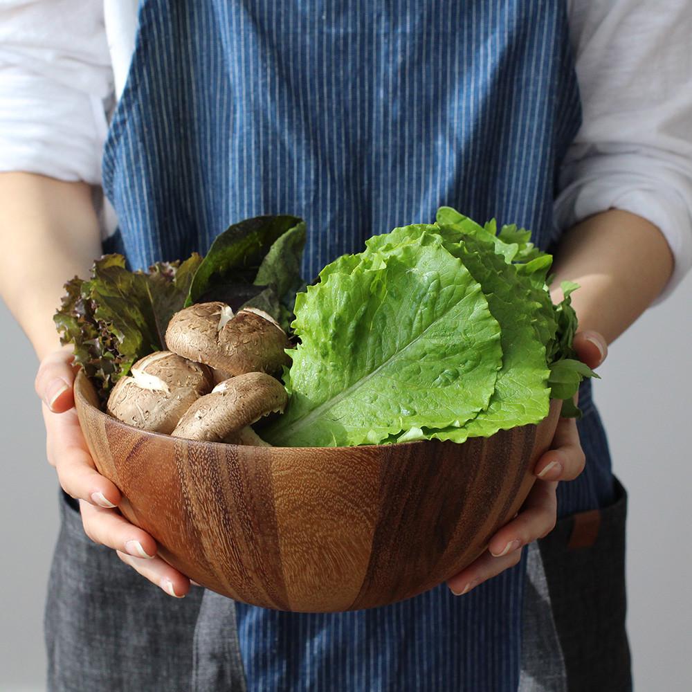 아카시아 우드 샐러드볼 우드볼 접시 그릇 캠핑 식기-중