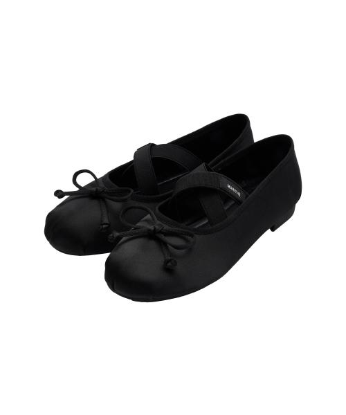 W CROSS BANDING RIBBON FLAT SHOES black