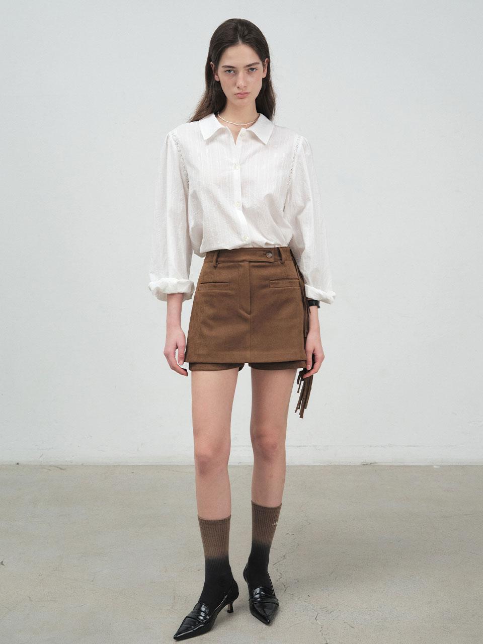 25 Fall_ Brown Suede Fringe Skorts