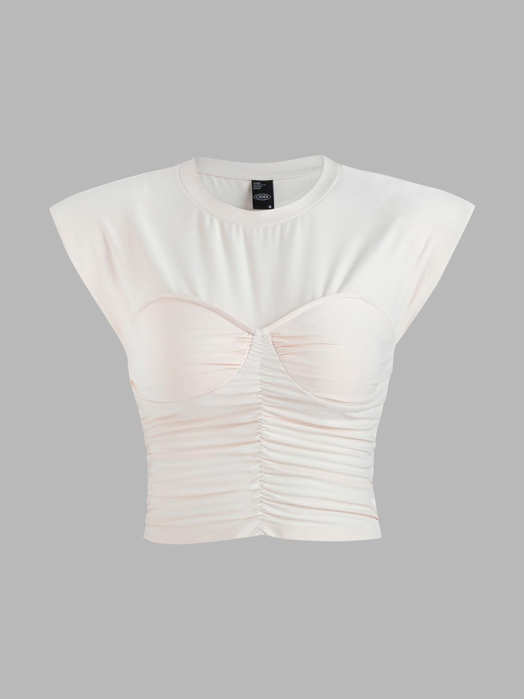 Solid Ruched Corset Crop Top