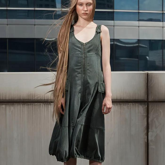 FIELD POCKET ZIP DRESS (KHAKI)