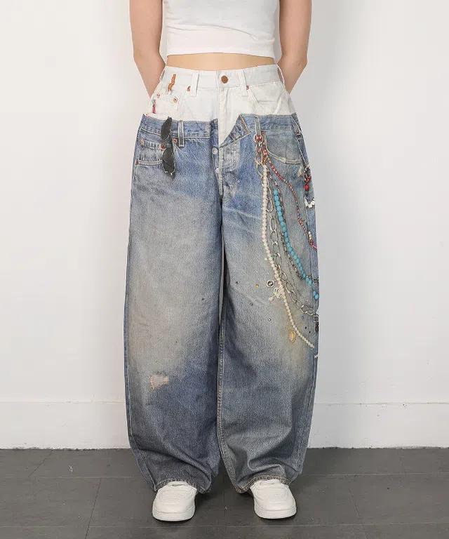 0377 레이어드 데님 프린트 와이드 팬츠 OOTJ