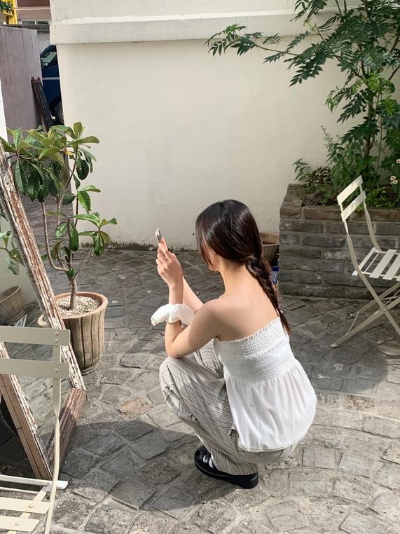 데이아워 [카피주의] 비즈 린넨 빈티지 스트라이프 밴딩 와이드팬츠