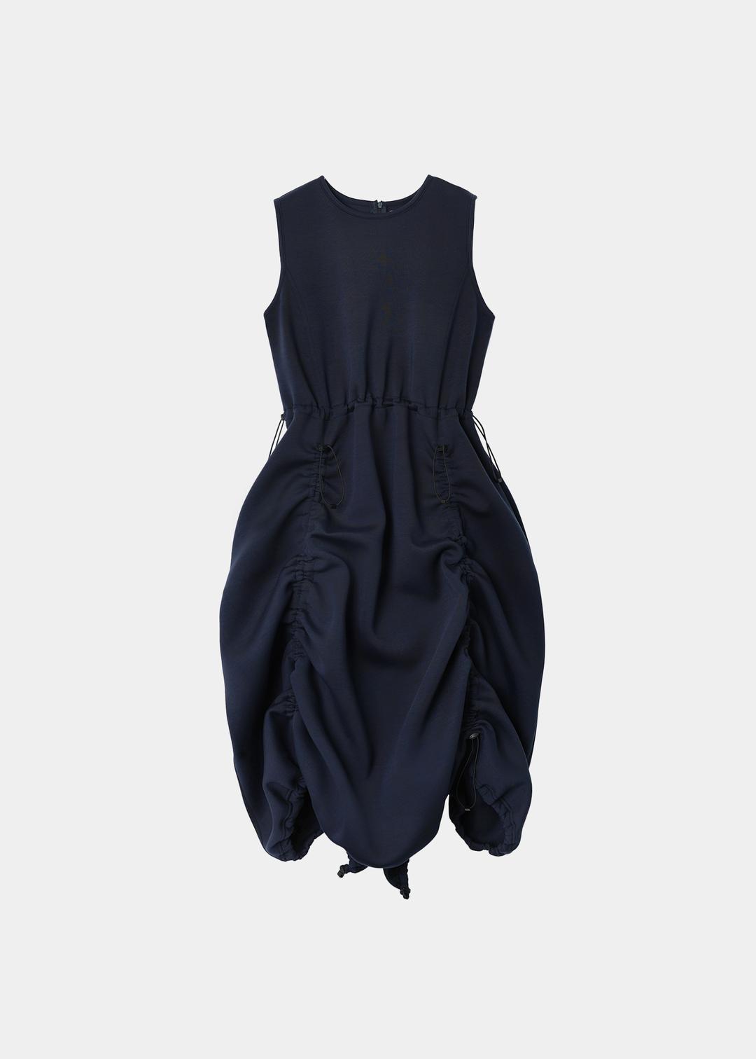 JERSEY SHIRRING DRESS - NAVY