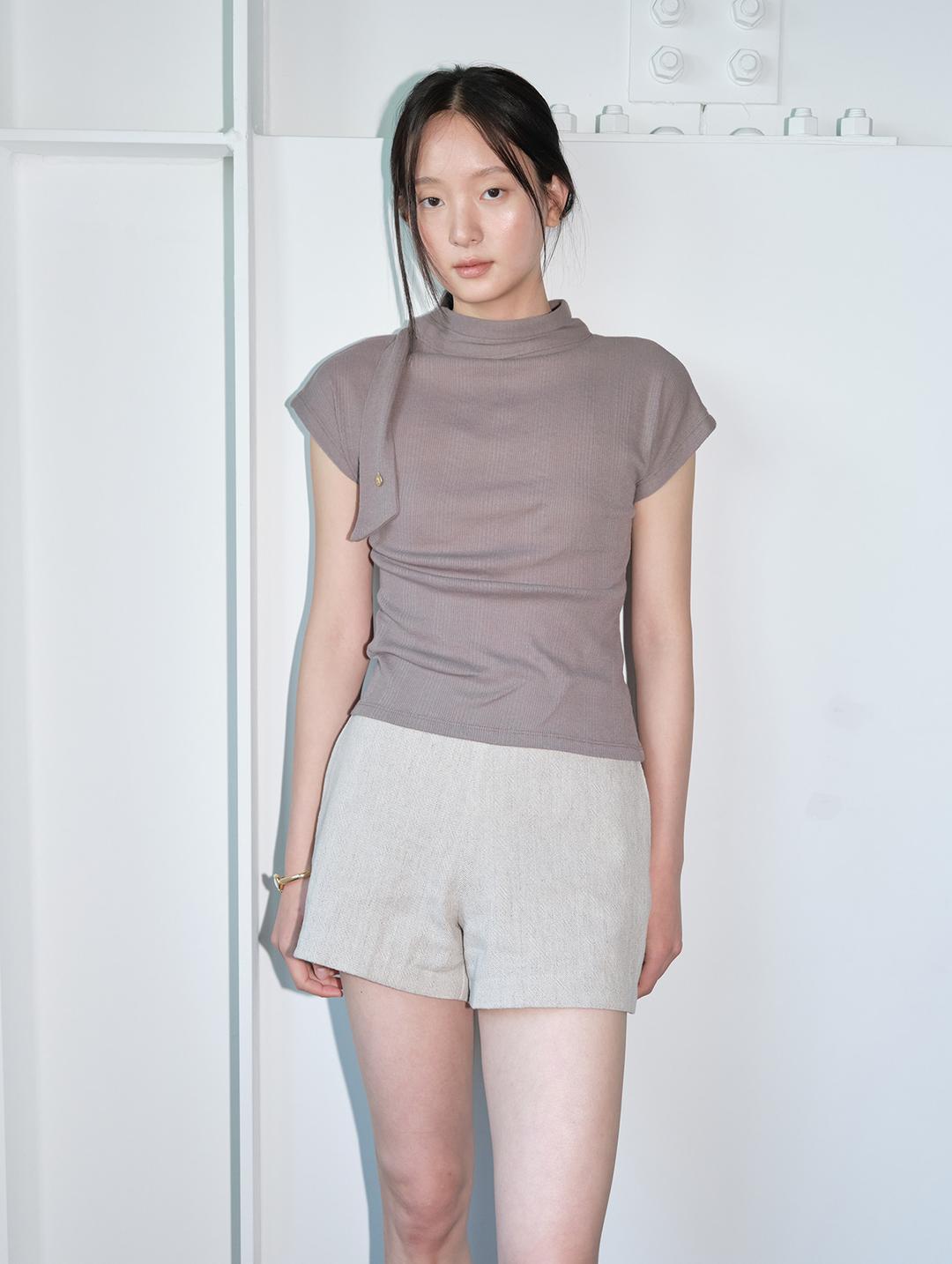 Draped tie half pleats tee_mocha