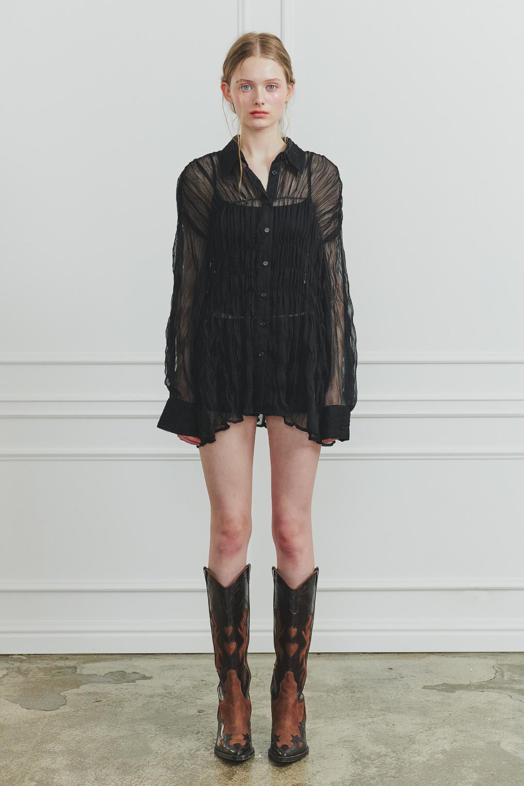 [6/25~] MEMORY SHIRRING SHIRT black