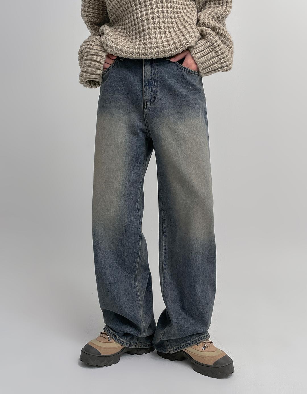 에브디 기모 와이드 데님팬츠