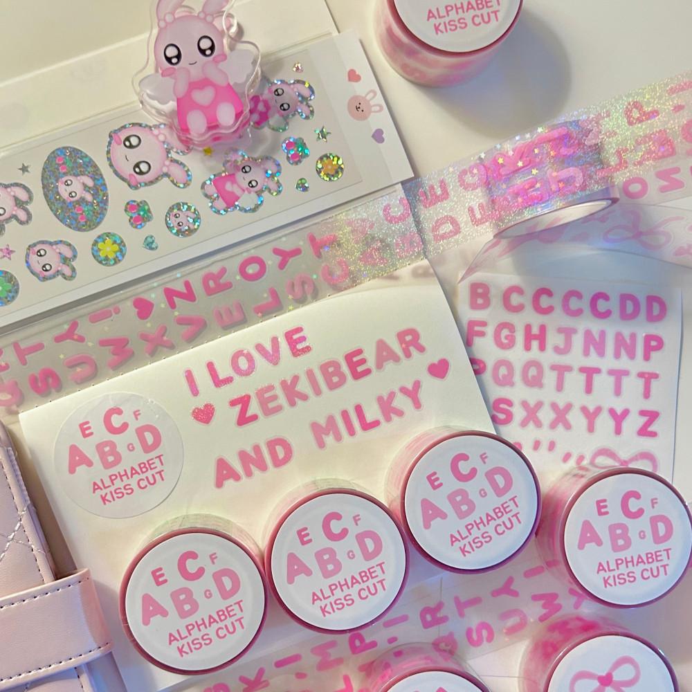 [제키베어] 핑크 알파벳 키스컷 마스킹테이프