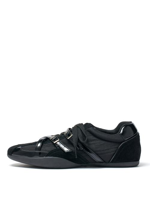 CROSS STRAP SUEDE BLOCK SNEAKERS IN BLACK
