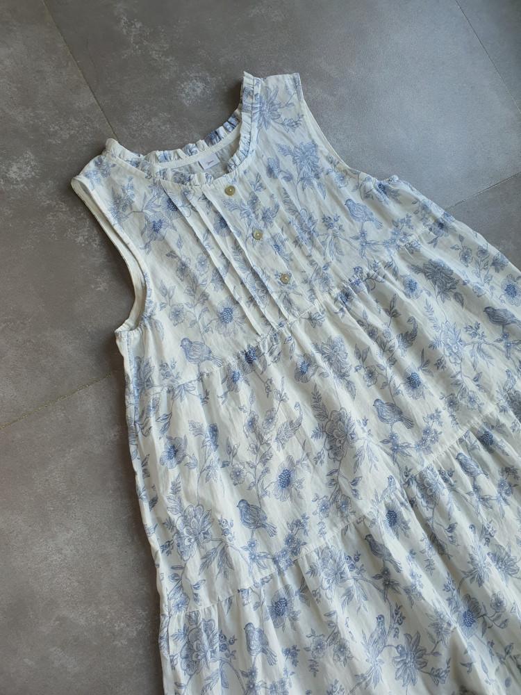 고급 프렌치 드로잉 플라워 레이스 장식 린넨 나시 원피스 잠옷 홈웨어 국산