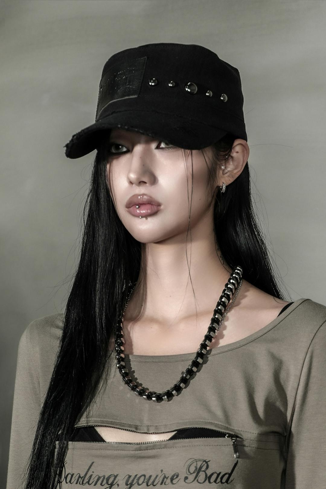 [재입고] LABEL STUD MILITARY CAP #BLACK - 달링유어배드