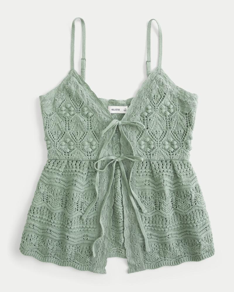Crochet-Style Tie-Front Sweater Tank