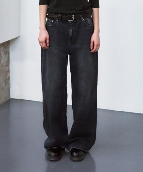 유주얼 미드라이즈 와이드 데님 팬츠 [dusty blue]