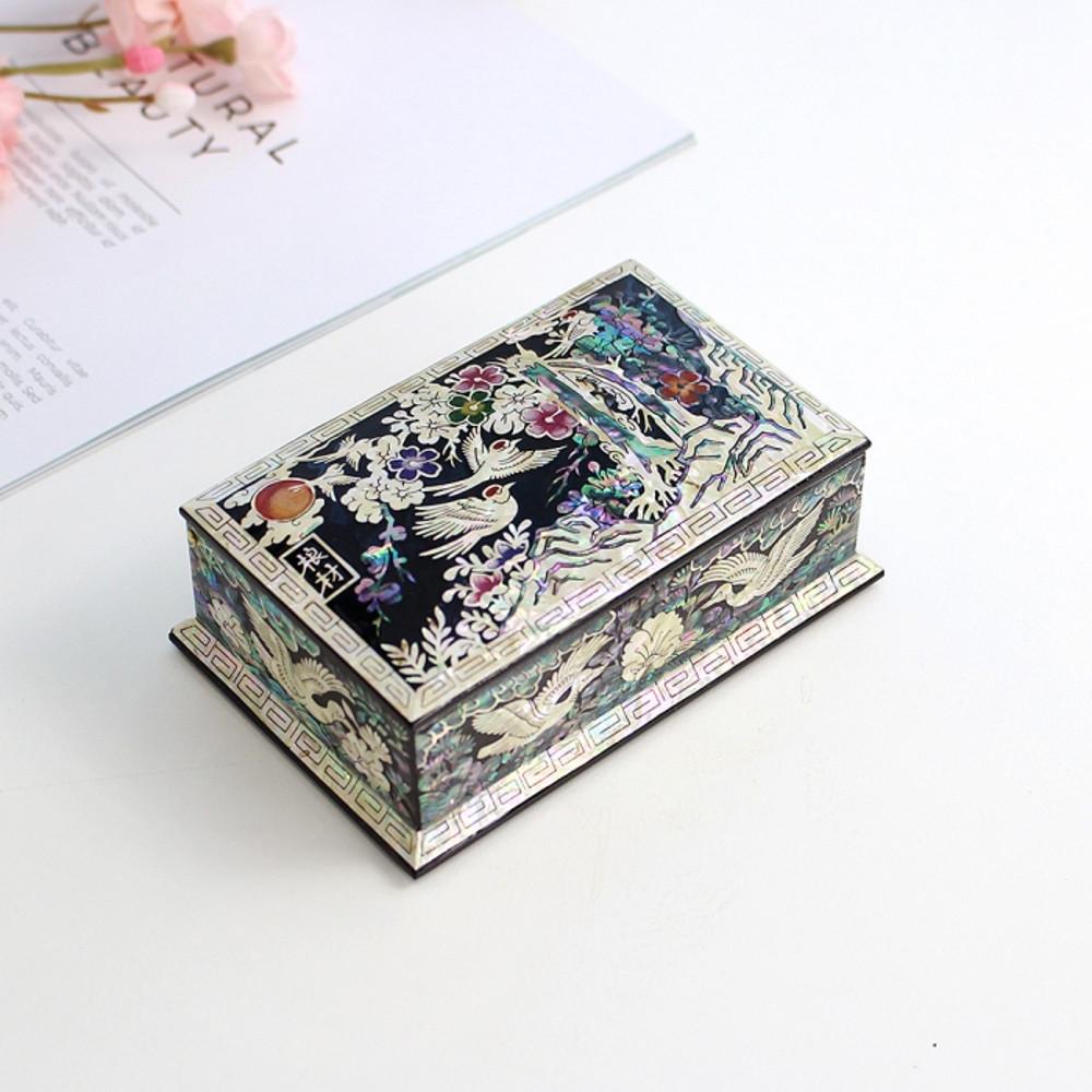 (랑재)나전칠기 채색매화도 자동 자개명함함(김영만 문화재기능인작품) 외국인 바이어 선물